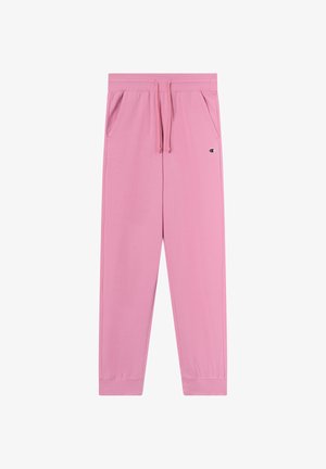 Roze joggingbroek met trekkoord, zijzakken en geribbelde boorden, met een klein Champion-logo op de bovenkant van het dijbeen.
