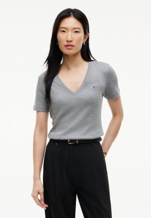 Tommy Hilfiger, SLIM V NECK T SHIRT - Обикновена тениска - medium grey heather