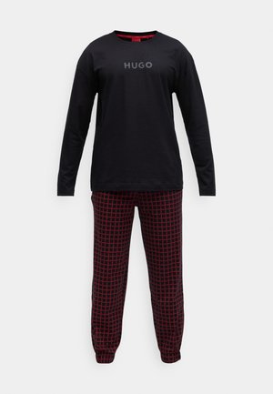 Must helevarrukatega must topp, millel on hall "HUGO" logo, koos punaste ruuduliste pidžaamapükstega. Pehme, lõbus kangas ning elastsed mansetid pahkluude juures.