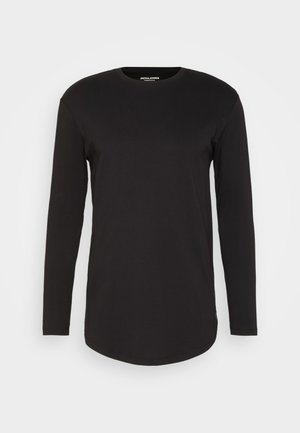 Sort langærmet T-shirt lavet af blød bomuld. Har en rund halsudskæring og buet søm. Enkel og solidt design uden mønstre eller accenter.