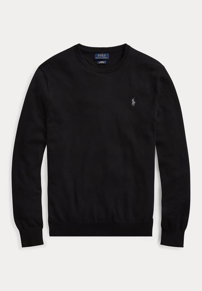 Schwarzer Langarm-Pullover mit Rundhalsausschnitt und kleinem, auf der linken Brust eingesticktem Polo Ralph Lauren-Logo.