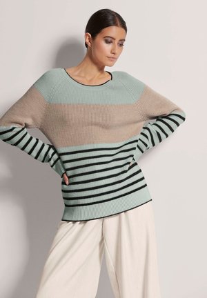 MADELEINE, MIT PERLFANG - Pullover - wool white   light sage green   multicolor