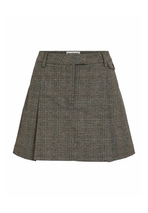 Falda plisada de cuadros grises hecha de tejido texturizado con cintura ajustada y sutiles trabillas. Diseñada con dos bolsillos laterales.