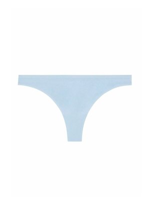 Thong de culoare albastră deschisă, realizat dintr-un material neted, cu un design simplu, dotat cu cusături minime și o talie fără cusături pentru confort.