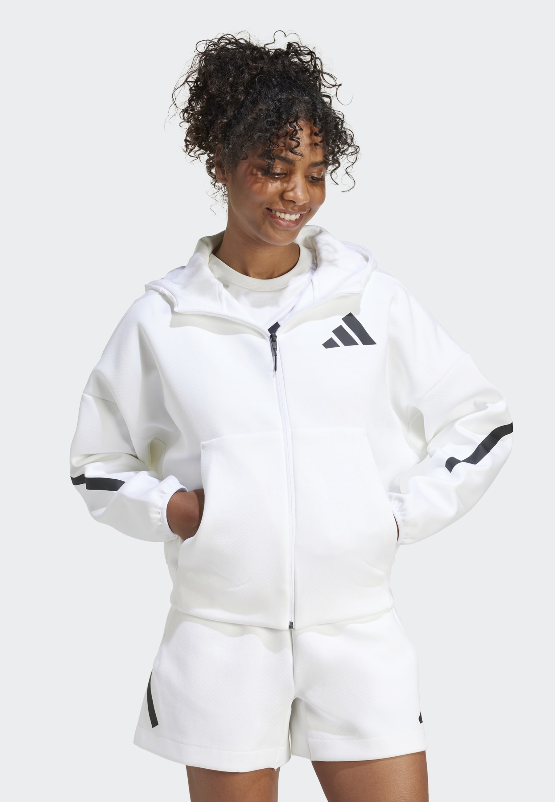 白スーツ adidas Sportswear ADIDAS Z.N.E. FULL ZIP - Bluză de molton cu