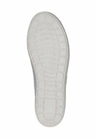 Valge sneakerite tallad, millel on tekstureeritud kummipind, mis sisaldab mustriga tallaprofiili haardevõime tagamiseks. Kumerad servad ja sile viimistlus.