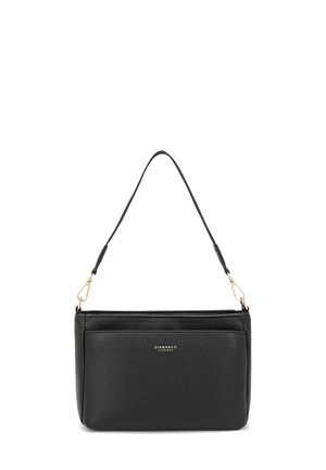 Borsa a spalla in pelle nera texture con hardware dorato, tracolla staccabile e logo "DIANA&CO FIRENZE" sul davanti.