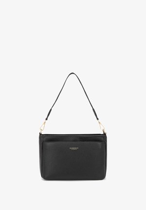Borsa a spalla in pelle nera texture con hardware dorato, tracolla staccabile e logo "DIANA&CO FIRENZE" sul davanti.
