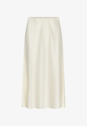 Vaniljekreemi värvi täispikk satiinseljast seelik elastse vöökohaga ja siledast, voolavast kangast.