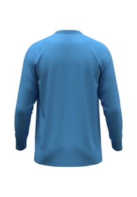 Langarmshirt van blauwe stof, met een ronde hals en ribgebreide manchetten, met een gladde textuur en zonder patronen of zichtbare hardware.