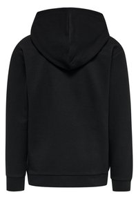 Svart huvtröja med mjuk textur, långa ärmar och ribbade muddar. Har en känguruficka och en enkel baksida.