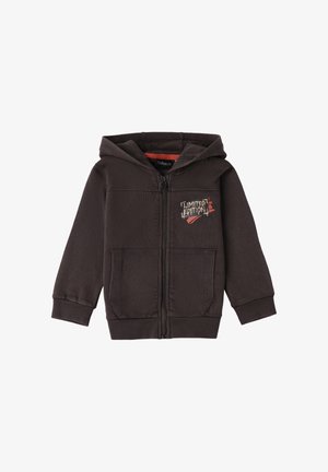 Donkerbruine zip-up hoodie met een voorzijde graphic met de tekst "Limited Edition" en twee voorzakken; gemaakt van zacht katoen en met ribgebreide manchetten.