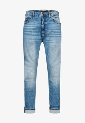 Lichtblauwe denim jeans met een vervaagde wassing, rechte pasvorm, vijf-pocket ontwerp en opgerolde cuffs aan de zoom. Standaard knoopsluiting.