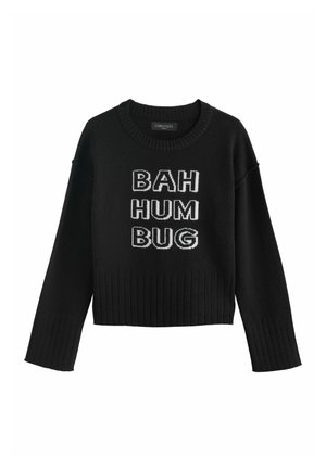 Striktrøje - black lambswool graphic bah humbug