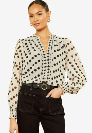 V NECK PUFF SLEEVE  REGULAR FIT - Hemdbluse - black white