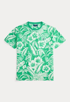 CUSTOM SLIM FIT TROPICAL JERSEY T-SHIRT
 - Tričko s potlačou - sweethrt floral- biscay green