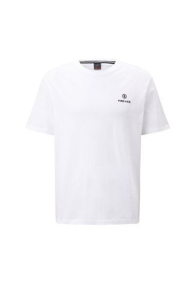 Hvid bomulds T-shirt med rund udskæring og korte ærmer. Viser et lille sort "FIRE+ICE" logo på venstre side af brystet.