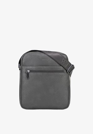 Grijze leren crossbodytas met voorvak met ritssluiting en verstelbare zwarte band met merknaam "Wittchen".