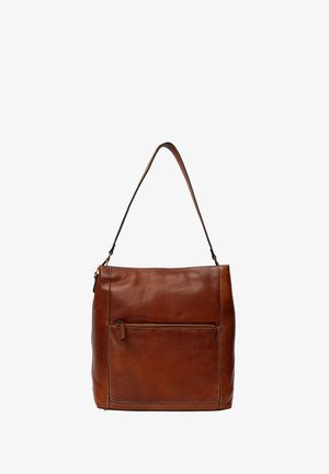 Pruun nahast õlakott pehme tekstuuriga, ühe õlapihmaga ja esise väikese tõmbluku taskuga. Õmblustega detailid servades.