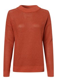 Suéter de color óxido con cuello alto y acanalado, y mangas largas. Fabricado en punto texturizado con un ajuste holgado y dobladillo recto.