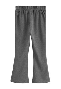 Dunkelgraue, weit geschnittene Hose mit elastischem Bund, gefertigt aus weichem, dehnbarem Stoff, der sich für den Freizeitgebrauch eignet.