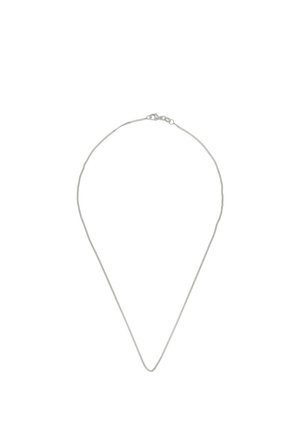 Silberne Kettenhalskette mit schlankem Design, glatter Textur und subtiler V-Form sowie einem Verschluss für sicheren Halt.