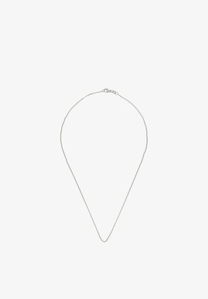 Silberne Kettenhalskette mit schlankem Design, glatter Textur und subtiler V-Form sowie einem Verschluss für sicheren Halt.