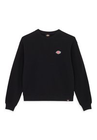 Felpa nera in cotone, con scollatura tonda e maniche lunghe. Piccolo logo ricamato sul petto, polsini e orlo a coste.
