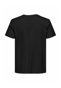 Svart bomullströja med korta ärmar, rundad hals och rak nederkant. Baksidan är ren utan synliga logotyper eller mönster.