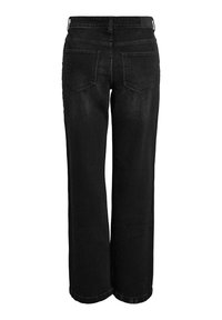 Zwarte wijde spijkerbroek met hoge taille, gemaakt van denim, met twee achterzakken en een schone zoom en taillebandafwerking.