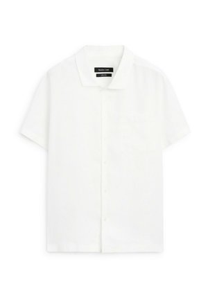 Korte mouwen witte shirt van lichtgewicht stof, met een klassieke kraag, knoopsluiting en één borstzak.