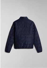 Marinblå uppblåsbar jacka med ståkrage, sömdetaljer och elastiska muddar. Slätt, lätt material med en figurnära silhuett.