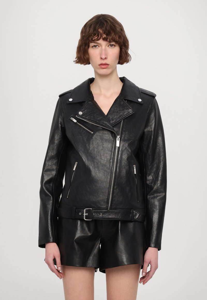 STUDIO ID - BELTED BIKER JACKET - Leather jacket - black, Enlarge