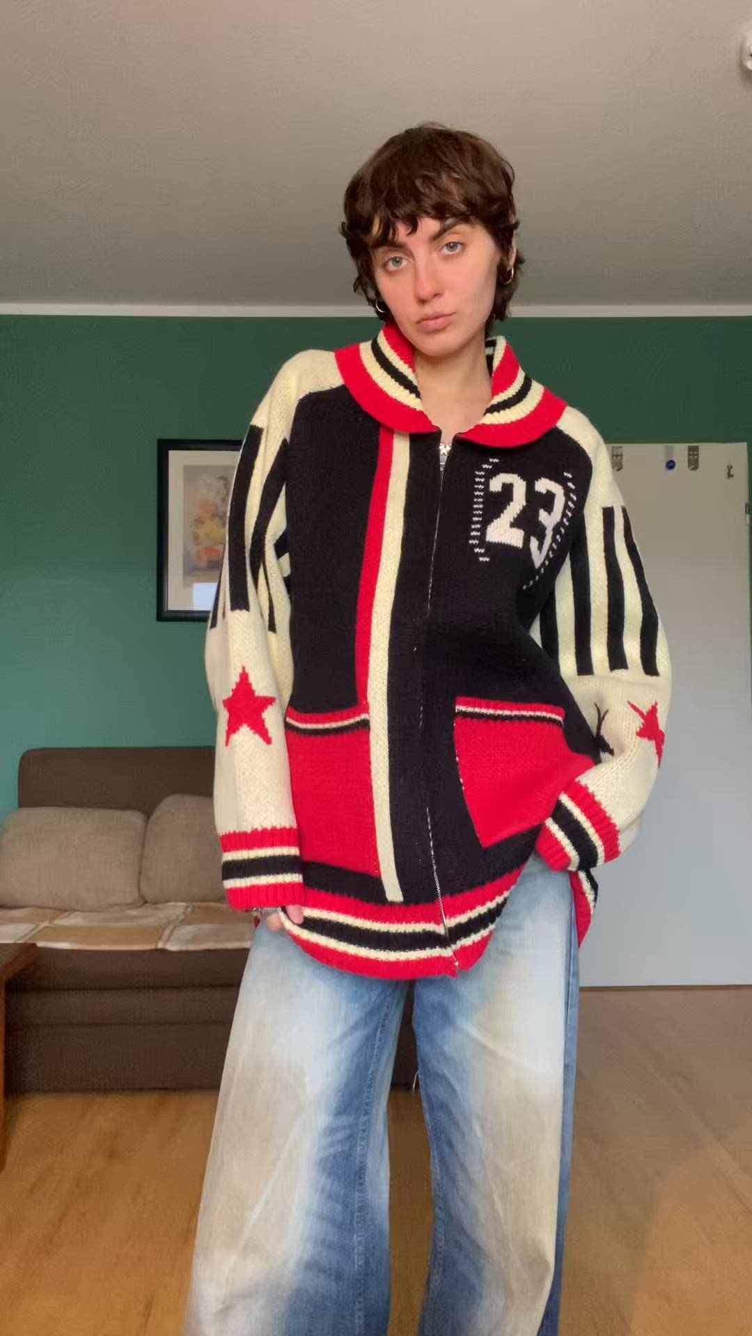 Jaded London TEAM ZIP THROUGH - Cardigan - dark blue/off-white/red