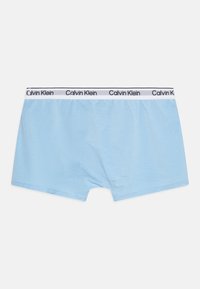 Svijetloplave bokserice od mekog pamuka s elastičnim pojasom u crno-bijeloj boji na kojem piše "Calvin Klein". Glatka tekstura, prilagođen oblik.