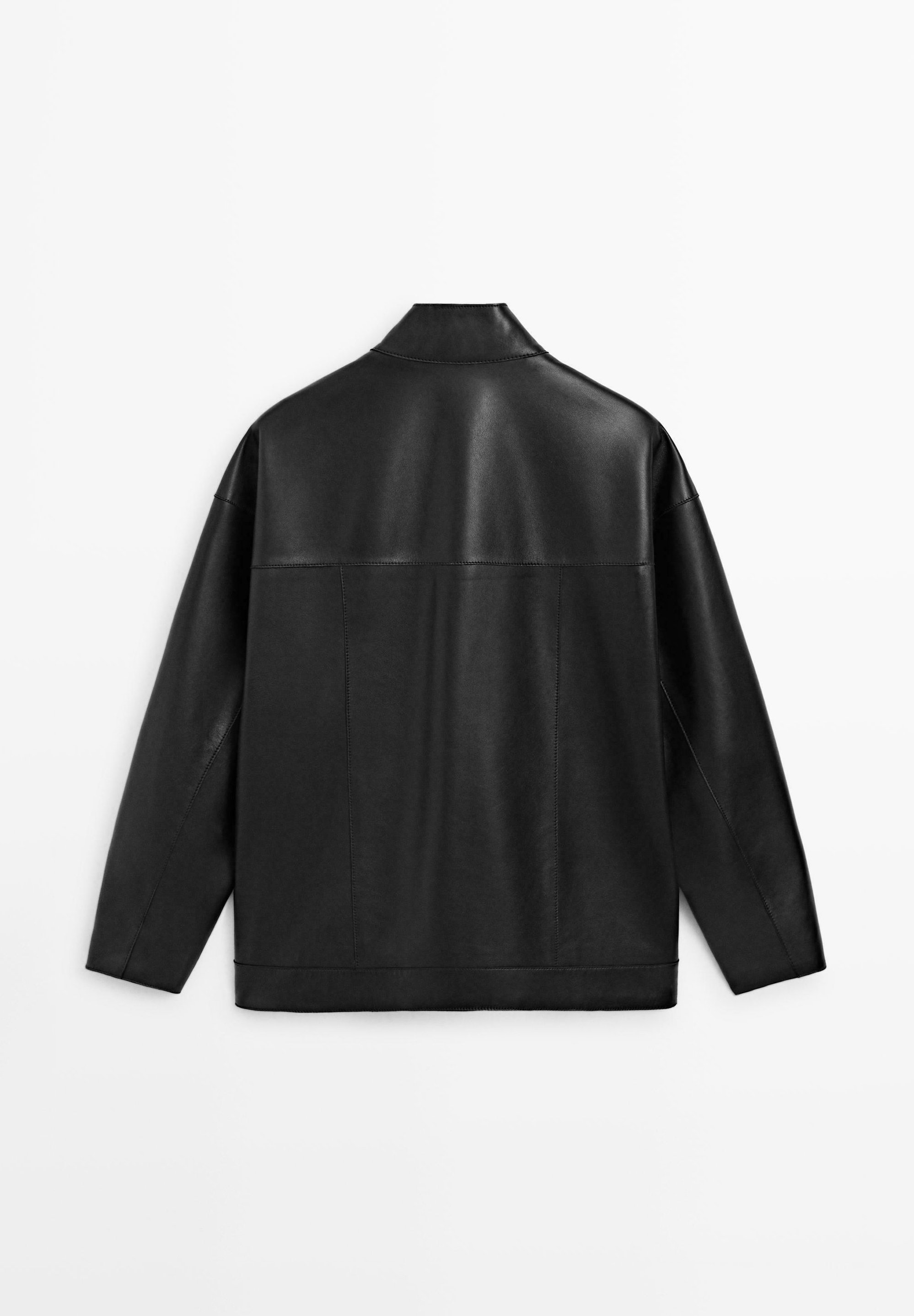 Massimo Dutti WITH POCKET DETAILS - Leather jacket - black