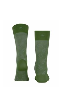 Zielone skarpetki do kostek z ryfledżowanym wzorem, charakteryzujące się gładką teksturą i subtelnym wzorem paisley w jaśniejszym odcieniu zieleni.
