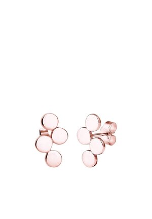 Boucles d'oreilles clous en or rose, formées de trois disques ronds reliés entre eux, avec des fermoirs papillon.
