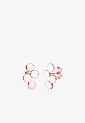 Boucles d'oreilles clous en or rose, formées de trois disques ronds reliés entre eux, avec des fermoirs papillon.