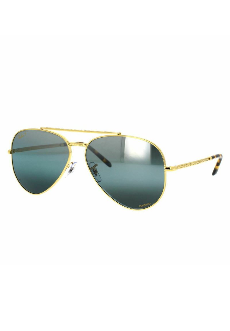 Occhiali da sole aviator in metallo dorato con lenti verde scuro, con doppio ponte e aste a motivo per un tocco di texture in più.