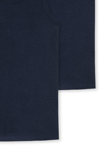 Marineblå bomulds tanktop med rund halsudskæring, ærmeløst design, flade sømme og en glat tekstur. Ingen synlige mønstre eller accenter.