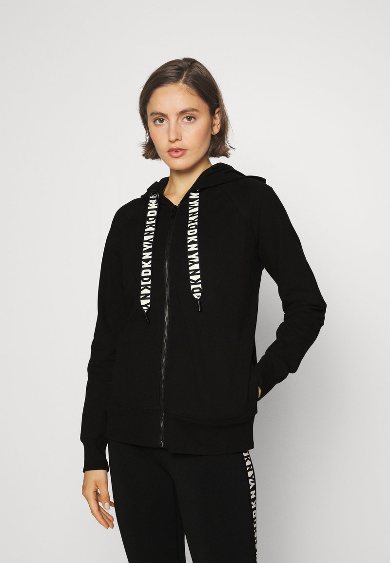 DKNY - TWO TONE LOGO ZIP HOODIE - Bluză de molton cu fermoar - black, Extindeți