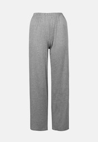 Pantalons gris, amples et confortables avec une taille élastique, fabriqués en tissu doux et léger. Jambes droites avec une coupe longueur cheville.