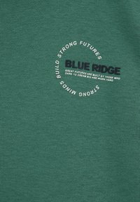 Grön bomullströja med "BLUE RIDGE" i mörkgrön broderi, med en cirkulär textdesign och mjukt, texturerat tyg.