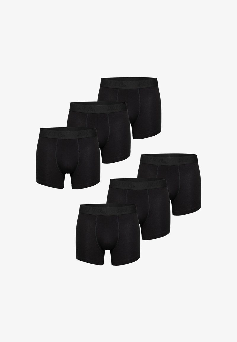 Černé boxerky, 100% bavlna, s elastickým pasem a logem, hladký povrch a klasický, přiléhavý střih. Balení po šesti.