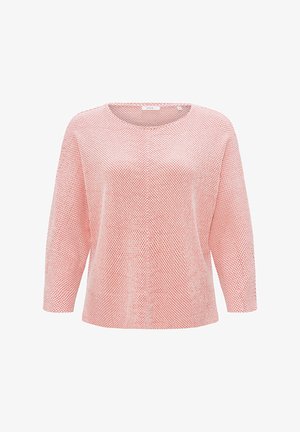 Lichtgewicht, losvallend top met een ronde halslijn. Het heeft een gestructureerd breipatroon in koraal met driekwartmouwen.