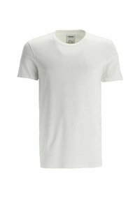 Biała bawełniana koszulka z krótkim rękawem. Posiada okrągły dekolt i małe haftowane logo na piersi. Miękka faktura, prosty design.