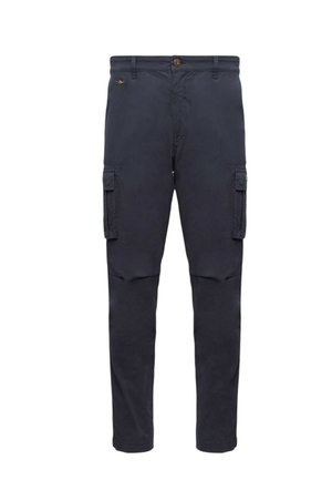 Pantaloni cargo blu navy in misto cotone, con due tasche laterali e chiusura con bottone. Design a gamba dritta con vestibilità comoda.