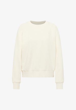Cream-colored long-sleeve sweatshirt with crew neck, ribbed cuffs, and hem, shown front-facing on a plain white background.