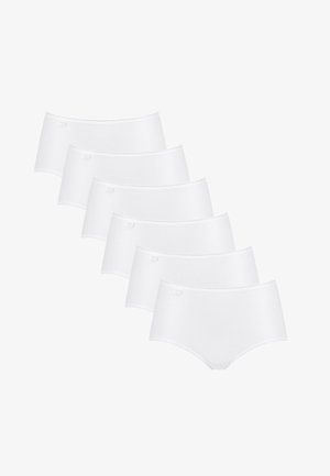 Hvid bomulds hipster undertøj sæt af fem, med en glat tekstur, enkelt design og elastisk talje med et lille mærke.